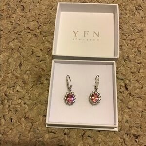 YFN JEWELERS NIB STERLING SILVER 925 PINK W CLEAR LEVER BACK EARRINGS OCT BIRTH